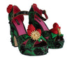 Dolce & Gabbana Green Brocade Snakeskin Roses Crystal Shoes