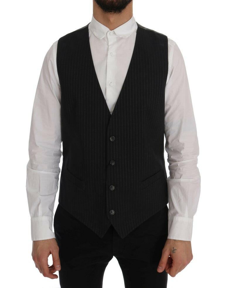 Dolce & Gabbana Gray STAFF Cotton Striped Vest - GENUINE AUTHENTIC BRAND LLC  