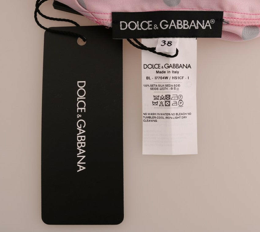 Dolce & Gabbana Chic Pink Polka Dotted Silk Blouse.