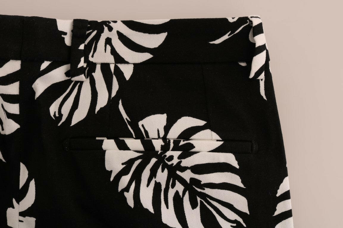 Dolce & Gabbana White Black Leaf Cotton Stretch Slim Pants - GENUINE AUTHENTIC BRAND LLC  