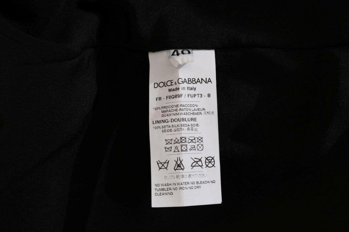 Dolce & Gabbana Elegant Brown Raccoon Fur Knee-Length Coat.