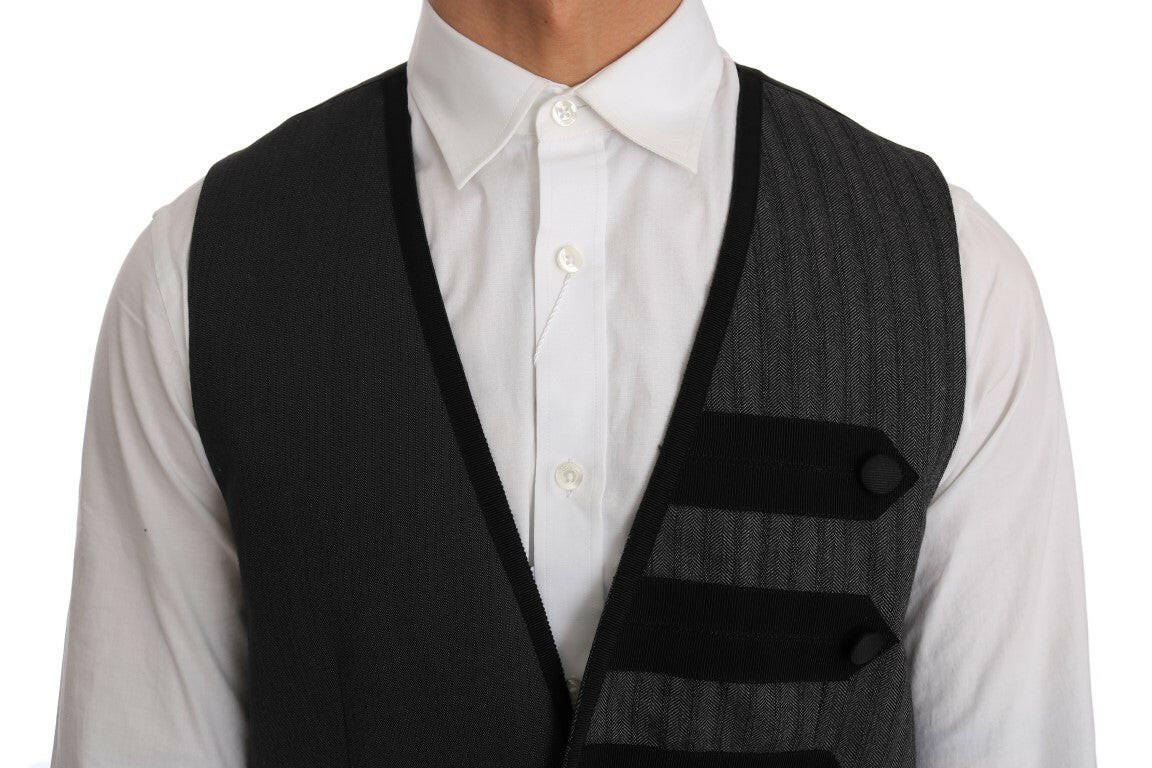 Dolce & Gabbana Gray Wool Patterned Slim Vest - GENUINE AUTHENTIC BRAND LLC  