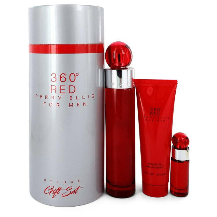 Perry Ellis 360 Red by Perry Ellis Gift Set -- 3.4 oz Eau De Toilette Spray + .25 oz Mini EDT Spray + 3 oz Shower Gel in Tube Box (Men).