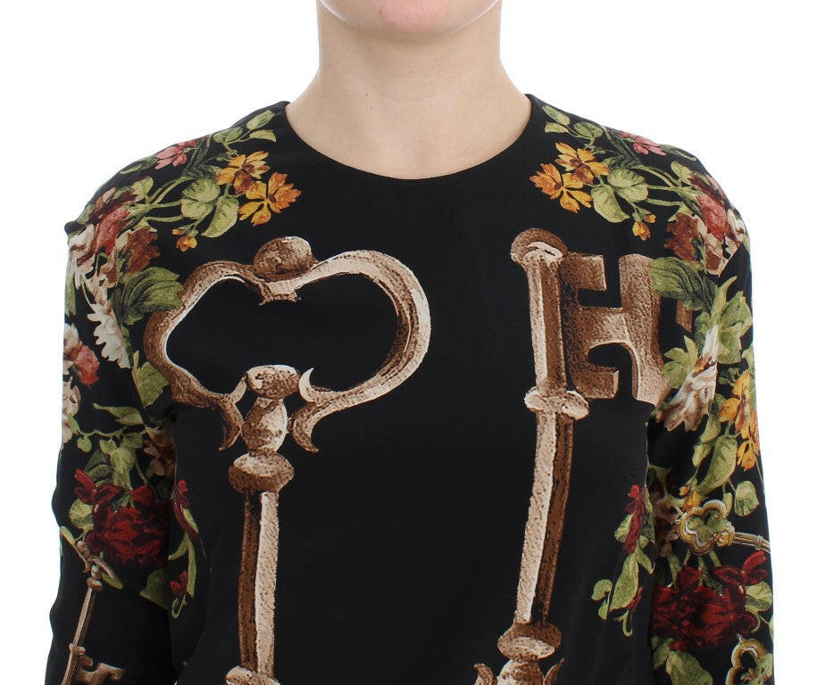 Dolce & Gabbana Black Key Floral Print Silk Blouse Top - GENUINE AUTHENTIC BRAND LLC  