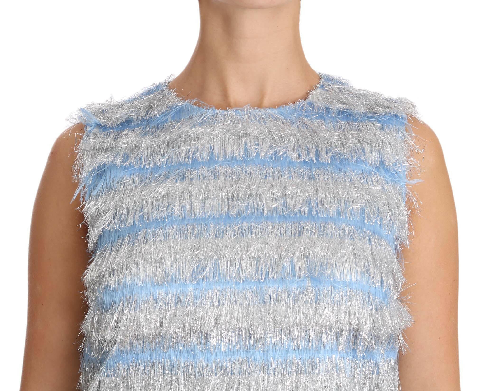 Dolce & Gabbana Elegant Light Blue Fringe Shift Dress.