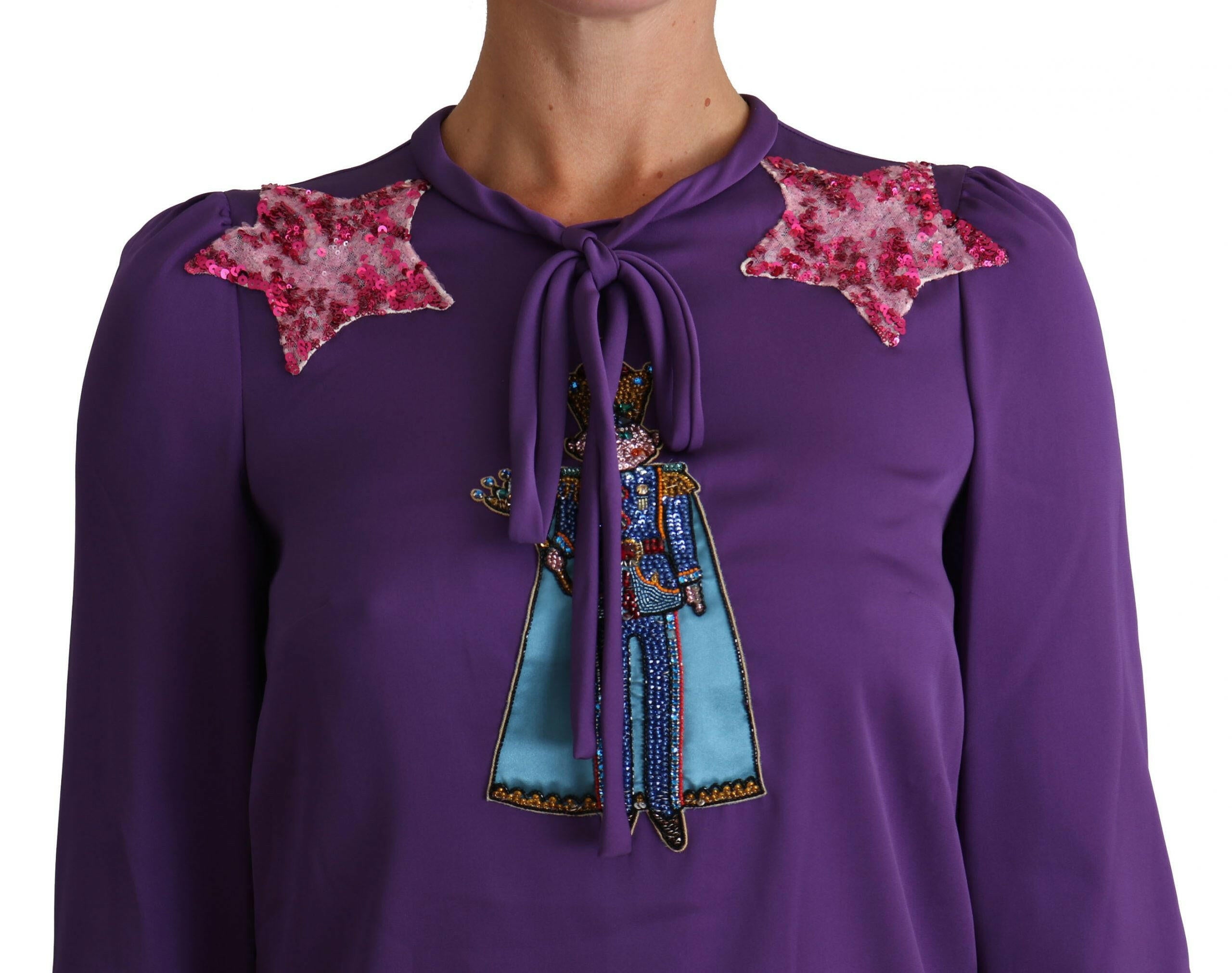Dolce & Gabbana Enchanted Purple Silk Crystal Blouse.