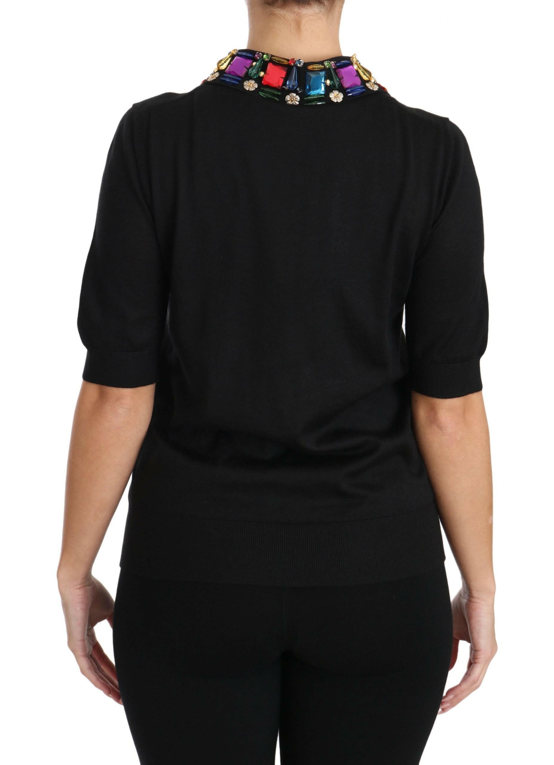 Dolce & Gabbana Elegant Black Cashmere Sequin Collar Top.
