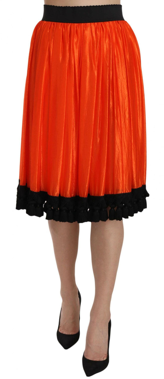 Dolce & Gabbana High-Waist Black & Orange Knee-Length Skirt.