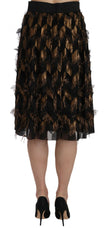 Dolce & Gabbana Black Gold Fringe Metallic Pencil A-line Skirt.
