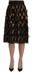 Dolce & Gabbana Black Gold Fringe Metallic Pencil A-line Skirt.