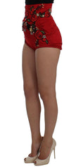 Dolce & Gabbana Red Silk Crystal Roses Shorts - GENUINE AUTHENTIC BRAND LLC  