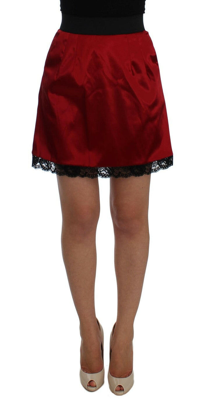 Dolce & Gabbana Red Black Lace A-Line Above Knee Skirt - GENUINE AUTHENTIC BRAND LLC  