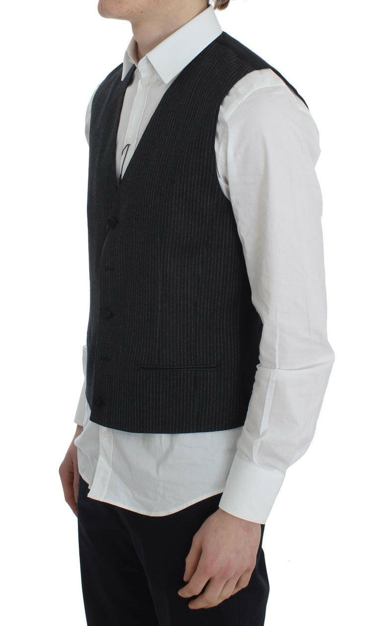 Dolce & Gabbana Gray Striped Formal Vest - GENUINE AUTHENTIC BRAND LLC  