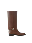 Burberry Buckle Embellished Leather Tobacco Boots - GENUINE AUTHENTIC BRAND LLC  