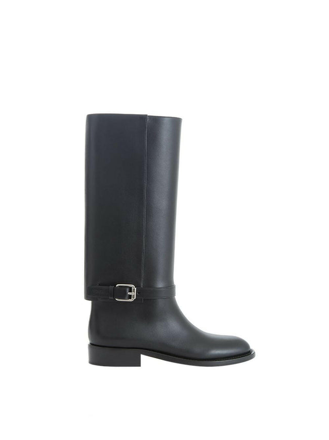 Burberry Buckle Embellished Leather Black Boots - GENUINE AUTHENTIC BRAND LLC  