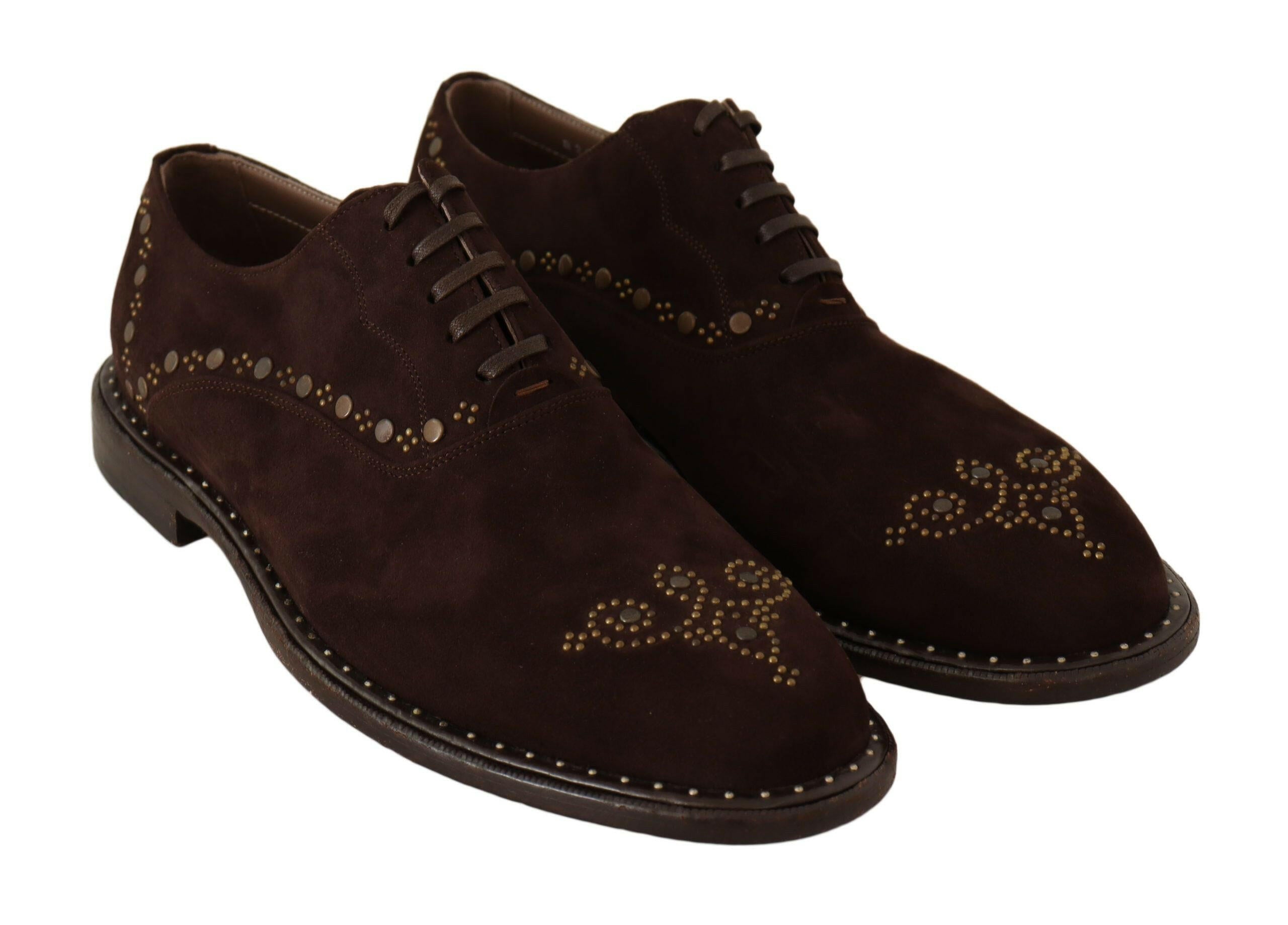 Dolce & Gabbana Brown Suede Marsala Derby Studded Shoes - GENUINE AUTHENTIC BRAND LLC  