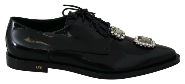 Dolce & Gabbana Black Leather Crystal Lace Up Formal Shoes - GENUINE AUTHENTIC BRAND LLC  