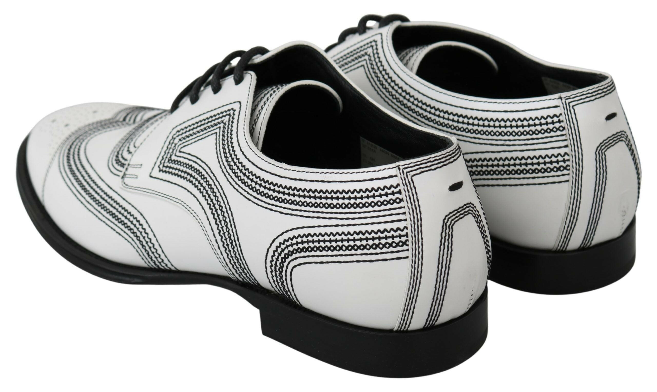 Dolce & Gabbana White Leather Derby Formal Black Lace Shoes - GENUINE AUTHENTIC BRAND LLC  