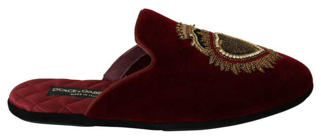 Dolce & Gabbana Red Velvet Sacred Heart Embroidery Slides Shoes - GENUINE AUTHENTIC BRAND LLC  