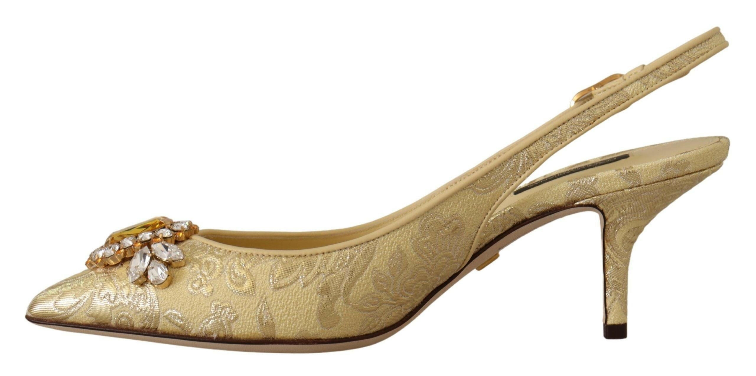 Dolce & Gabbana Gold Crystal Slingbacks Pumps Heels Shoes - GENUINE AUTHENTIC BRAND LLC  