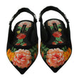 Dolce & Gabbana Black Floral Crystal Slingbacks Flats Shoes