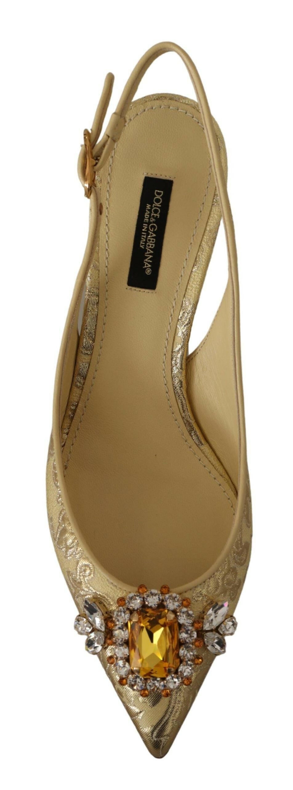 Dolce & Gabbana Gold Crystal Slingbacks Pumps Heels Shoes - GENUINE AUTHENTIC BRAND LLC  