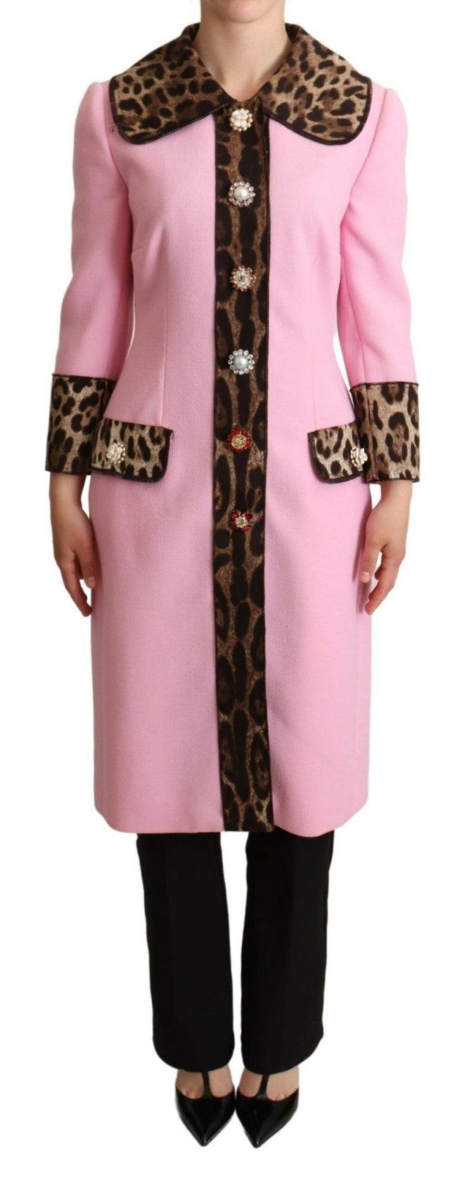 Dolce & Gabbana Pink Leopard Wool Trenchcoat Jacket - GENUINE AUTHENTIC BRAND LLC  