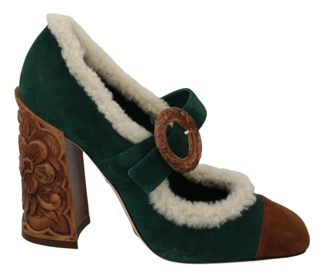 Dolce & Gabbana Green Suede Fur Shearling Mary Jane Shoes - GENUINE AUTHENTIC BRAND LLC  