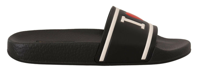 Dolce & Gabbana Black Leather I Love D&G Slides Sandals - GENUINE AUTHENTIC BRAND LLC  