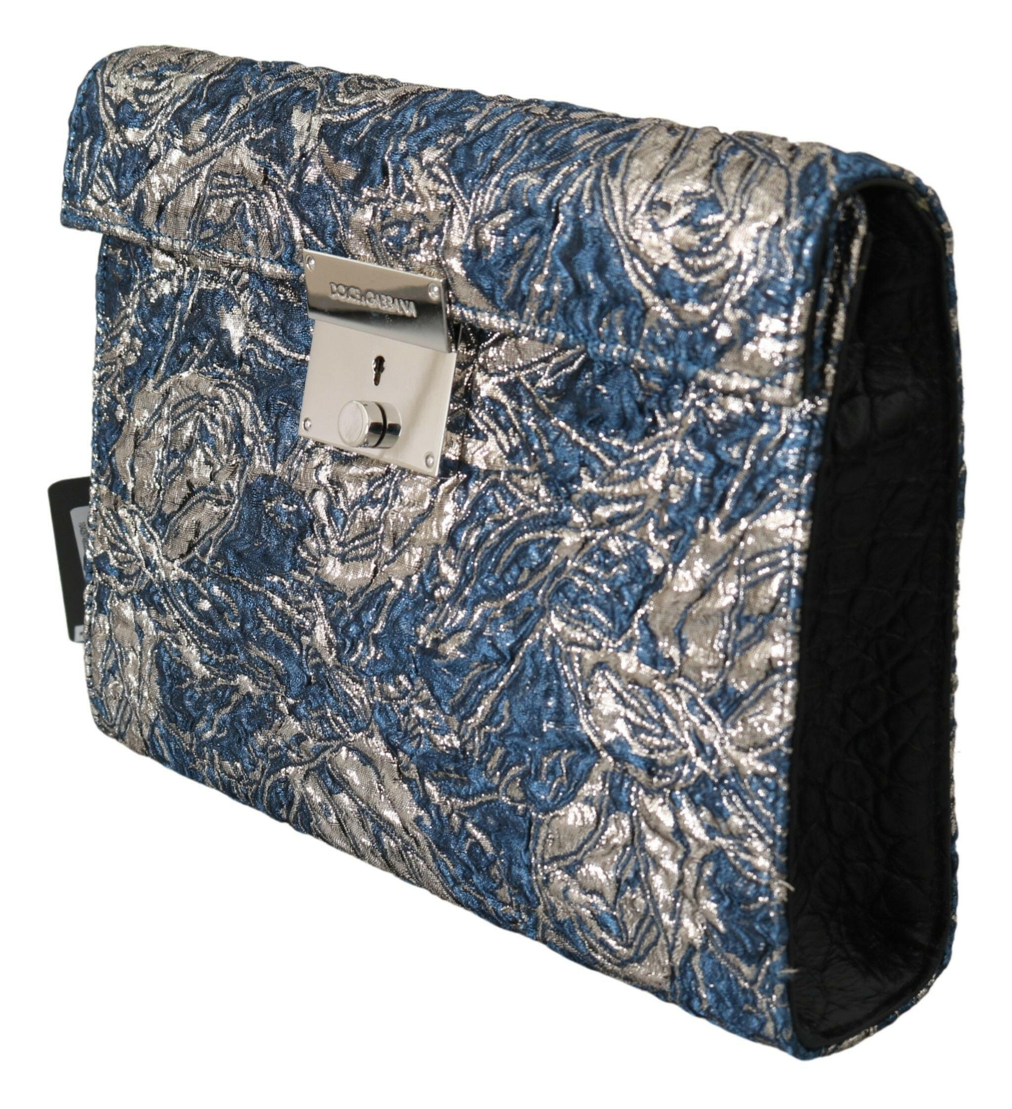 Dolce & Gabbana Blue Silver Jacquard Leather Document Briefcase Bag - GENUINE AUTHENTIC BRAND LLC  