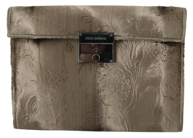 Dolce & Gabbana Beige Velvet Floral Leather Men Document Briefcase - GENUINE AUTHENTIC BRAND LLC  