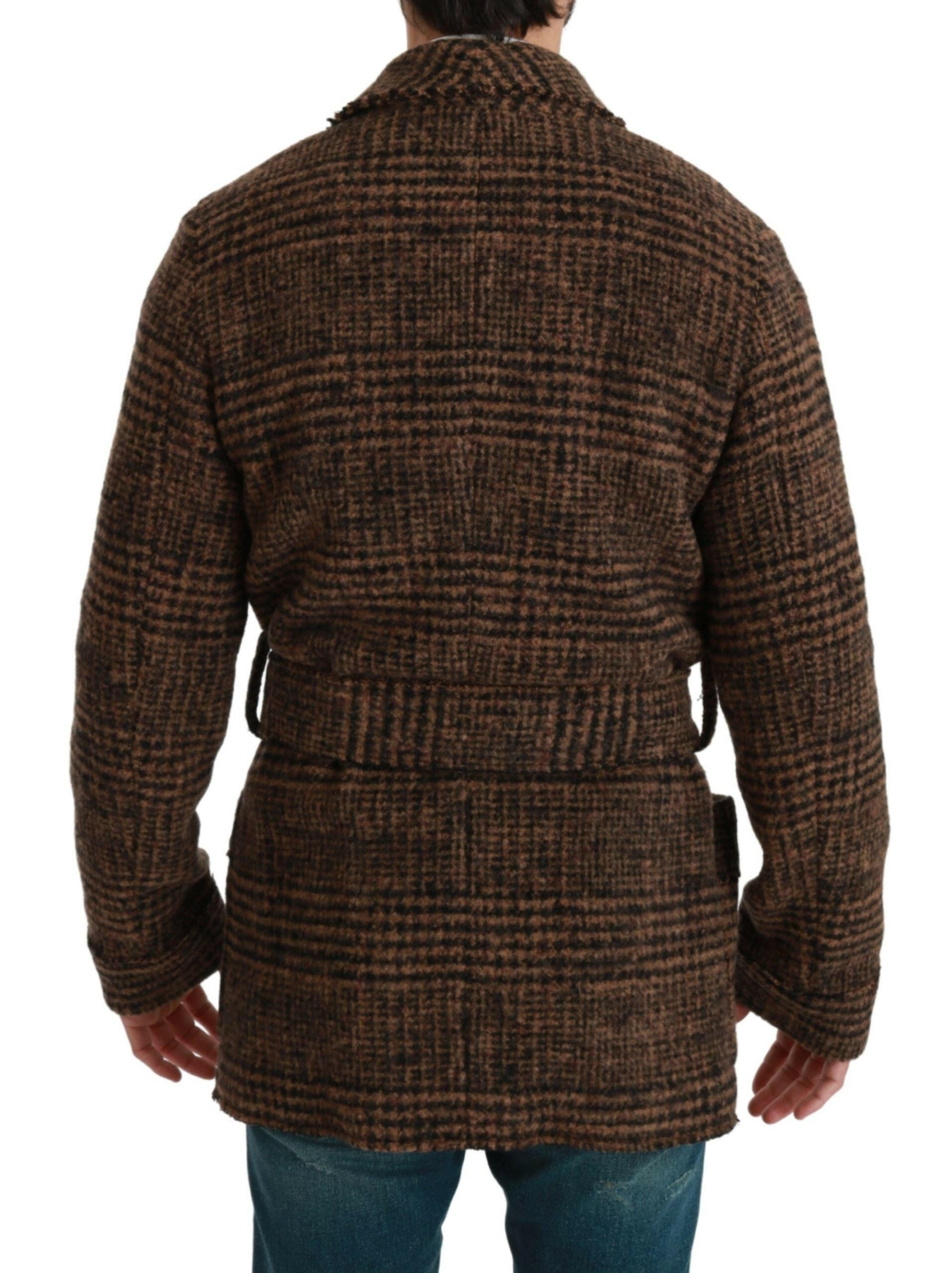 Dolce & Gabbana Brown Checkered Wool Robe Coat  Wrap Jacket - GENUINE AUTHENTIC BRAND LLC  