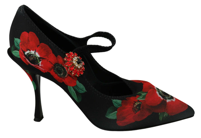 Dolce & Gabbana Black Red Floral Mary Janes Pumps Shoes - GENUINE AUTHENTIC BRAND LLC  