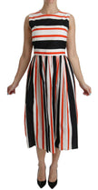 Dolce & Gabbana Multicolor Stripes A-Line Pleated Midi Dress - GENUINE AUTHENTIC BRAND LLC  