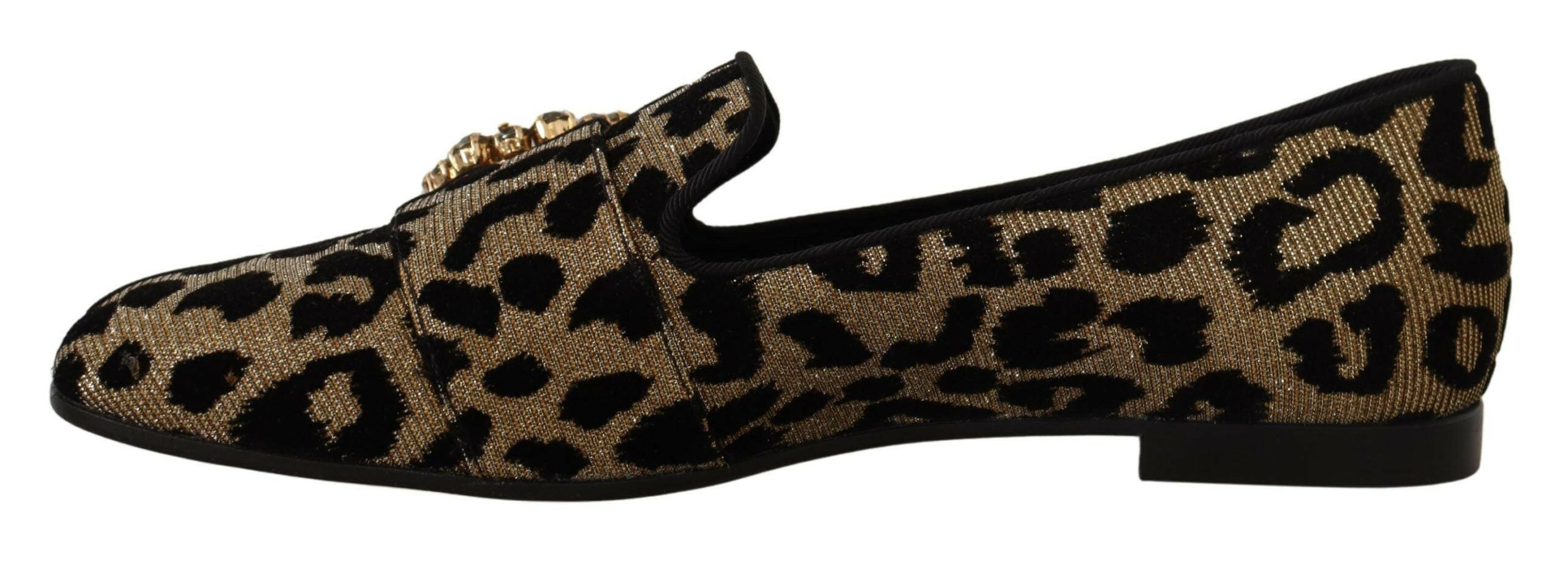 Dolce & Gabbana Gold Leopard Print Crystals Loafers Shoes - GENUINE AUTHENTIC BRAND LLC  