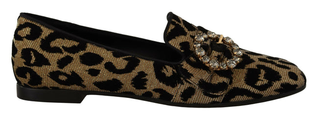 Dolce & Gabbana Gold Leopard Print Crystals Loafers Shoes - GENUINE AUTHENTIC BRAND LLC  
