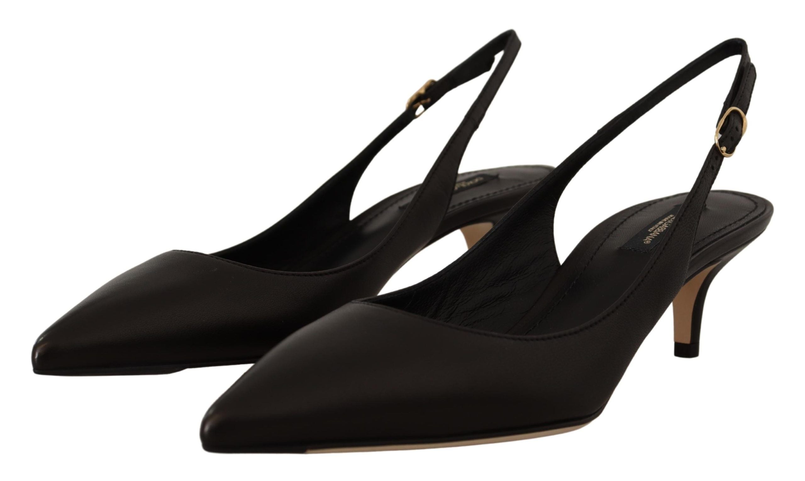 Dolce & Gabbana Black Leather Slingbacks Heels Pumps Shoes - GENUINE AUTHENTIC BRAND LLC  