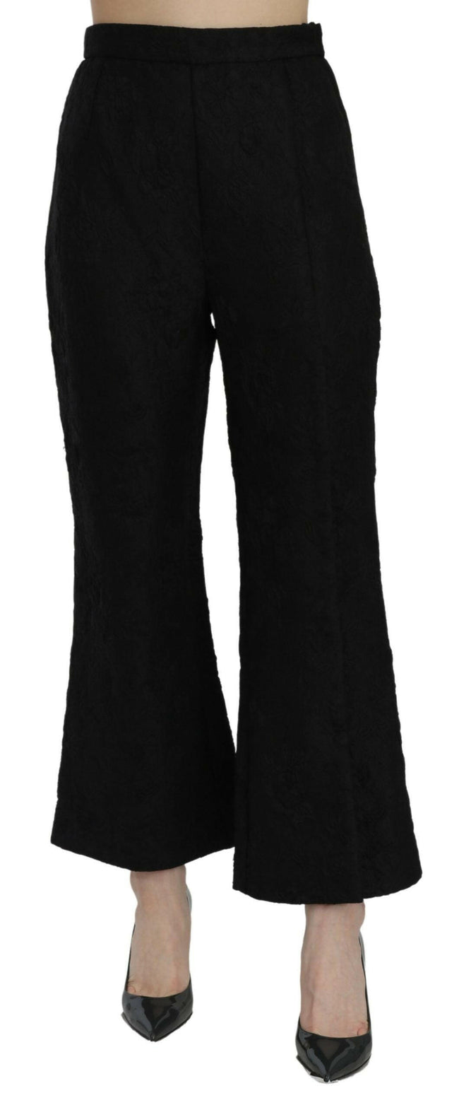 Dolce & Gabbana Black High Waist Flared Cropped Brocade Pants - GENUINE AUTHENTIC BRAND LLC  
