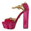 Dolce & Gabbana Pink Velvet Crystal Ankle Strap Sandals Shoes - GENUINE AUTHENTIC BRAND LLC  