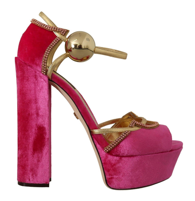Dolce & Gabbana Pink Velvet Crystal Ankle Strap Sandals Shoes - GENUINE AUTHENTIC BRAND LLC  