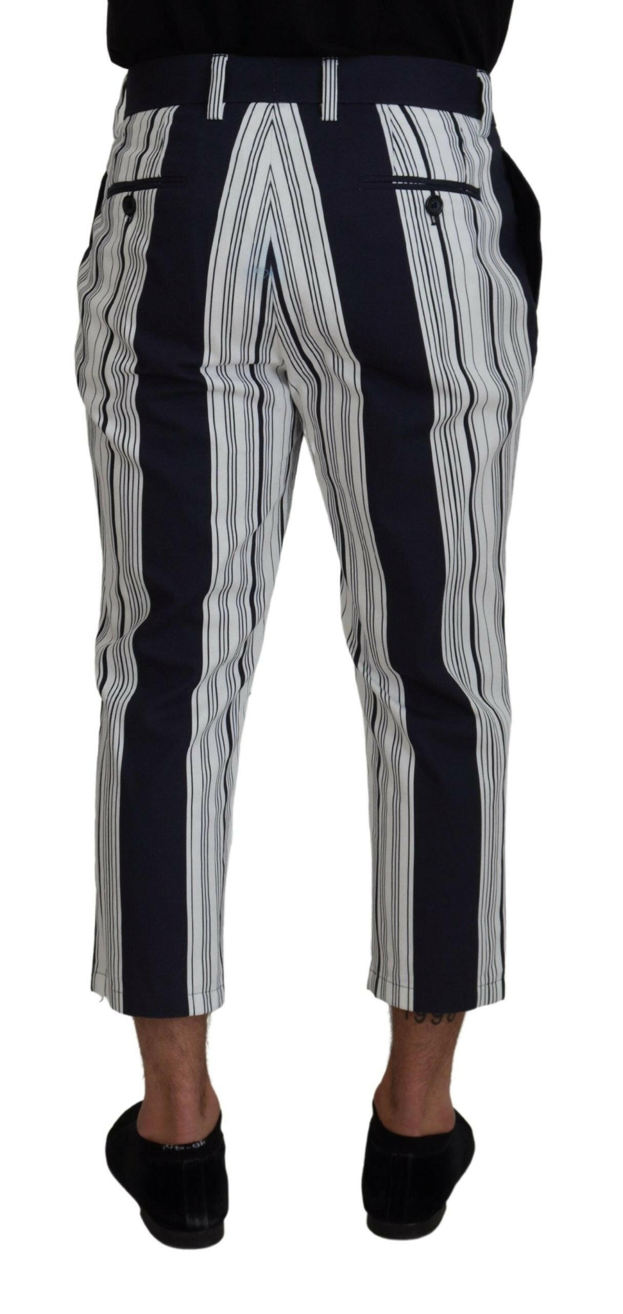 Dolce & Gabbana White Cotton Striped Cropped Pants - GENUINE AUTHENTIC BRAND LLC  