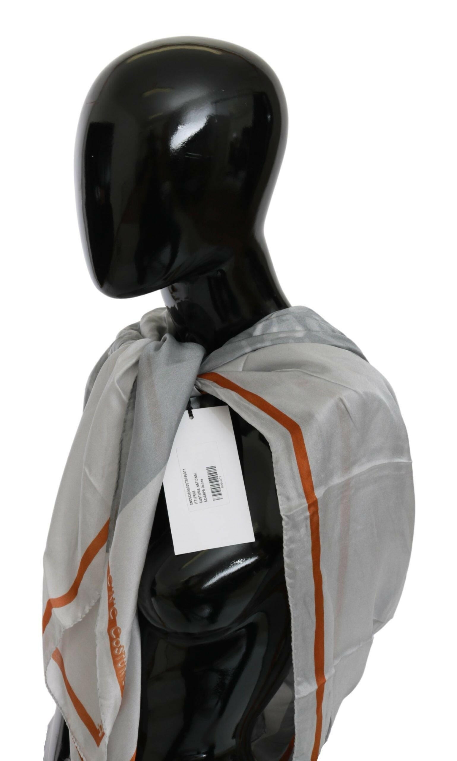Costume National Gray Orange Silk Floral Foulard Wrap Scarf - GENUINE AUTHENTIC BRAND LLC  