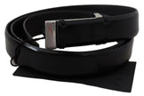 PLEIN SUD Black Leather Silver Chrome Metal Buckle Belt - GENUINE AUTHENTIC BRAND LLC  