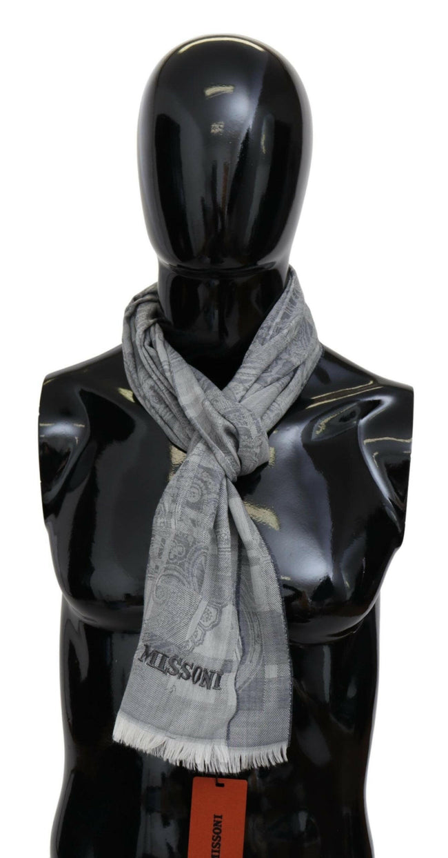 Missoni Gray Floral Wool Unisex Neck Wrap Fringes Scarf - GENUINE AUTHENTIC BRAND LLC  
