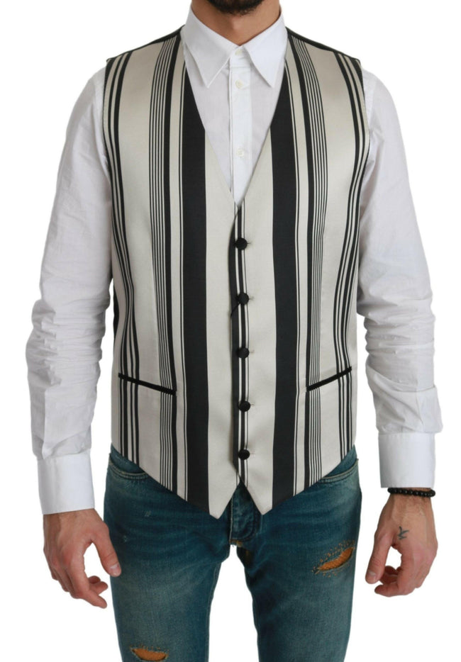 Dolce & Gabbana White Black Stripes Waistcoat Formal Vest - GENUINE AUTHENTIC BRAND LLC  