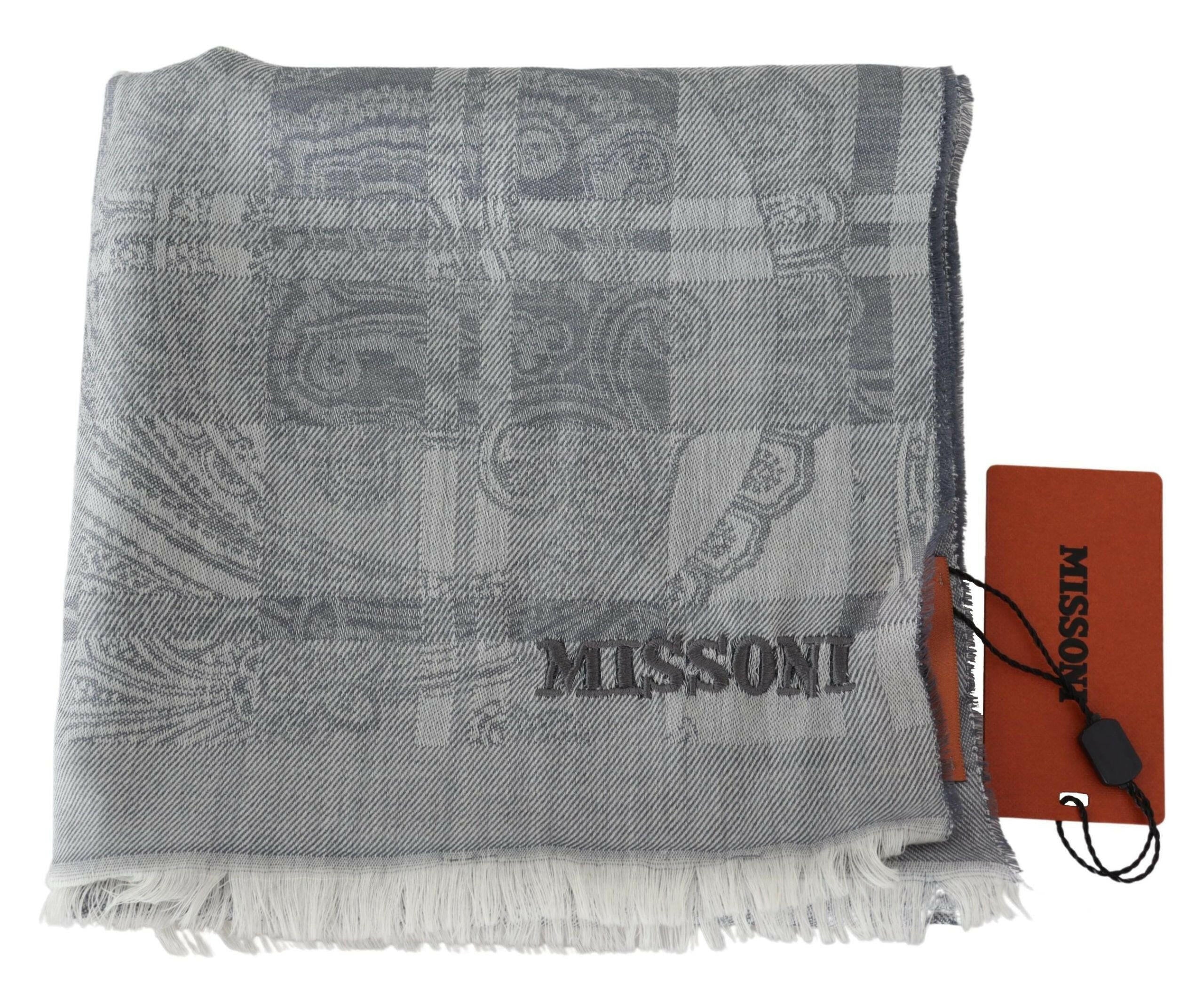 Missoni Gray Floral Wool Unisex Neck Wrap Fringes Scarf - GENUINE AUTHENTIC BRAND LLC  