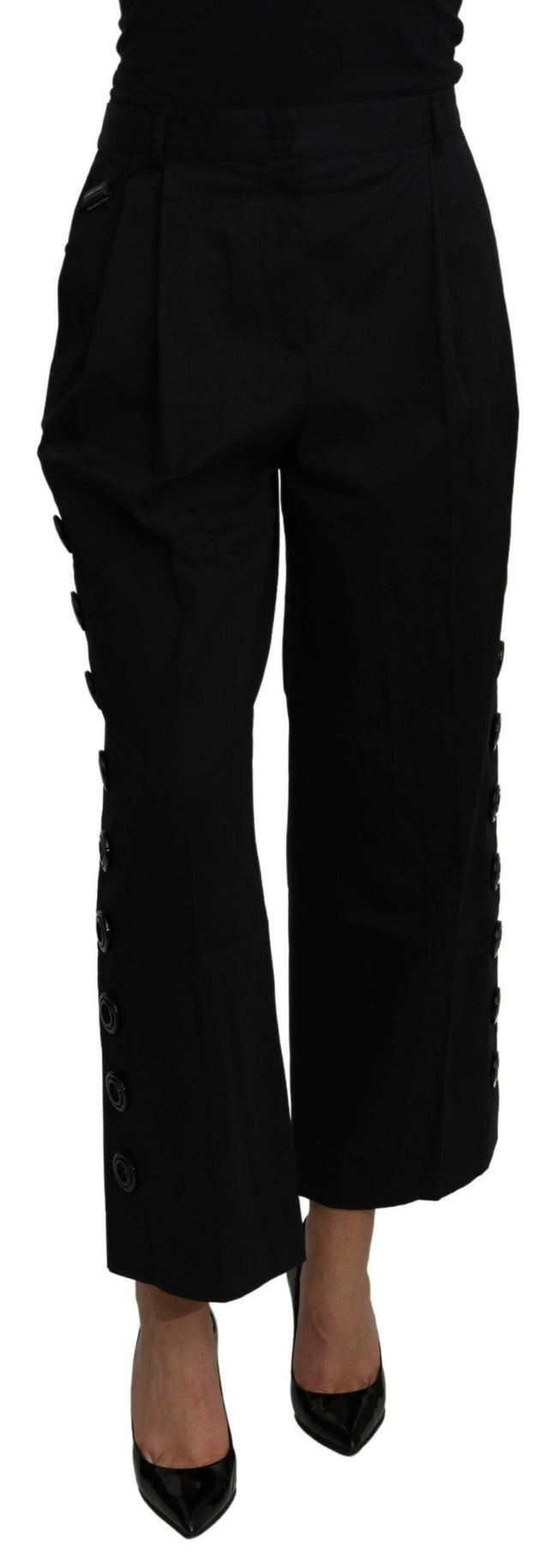 Dolce & Gabbana Black High Waist Cropped Cotton Stretch Pants - GENUINE AUTHENTIC BRAND LLC  