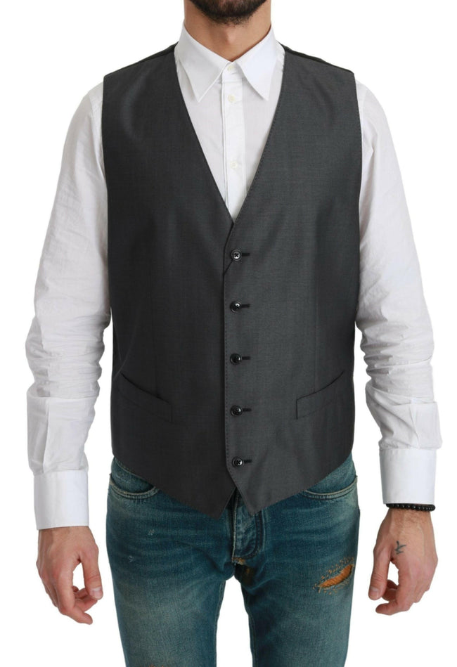 Dolce & Gabbana Gray Waistcoat Formal Stretch Wool Vest - GENUINE AUTHENTIC BRAND LLC  
