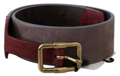 GF Ferre Brown Leather Wide Gold Chrome Logo Buckle Belt - GENUINE AUTHENTIC BRAND LLC  