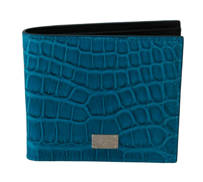 Dolce & Gabbana Blue Mens Card Holder Bifold Logo Exotic Skin Wallet - GENUINE AUTHENTIC BRAND LLC  